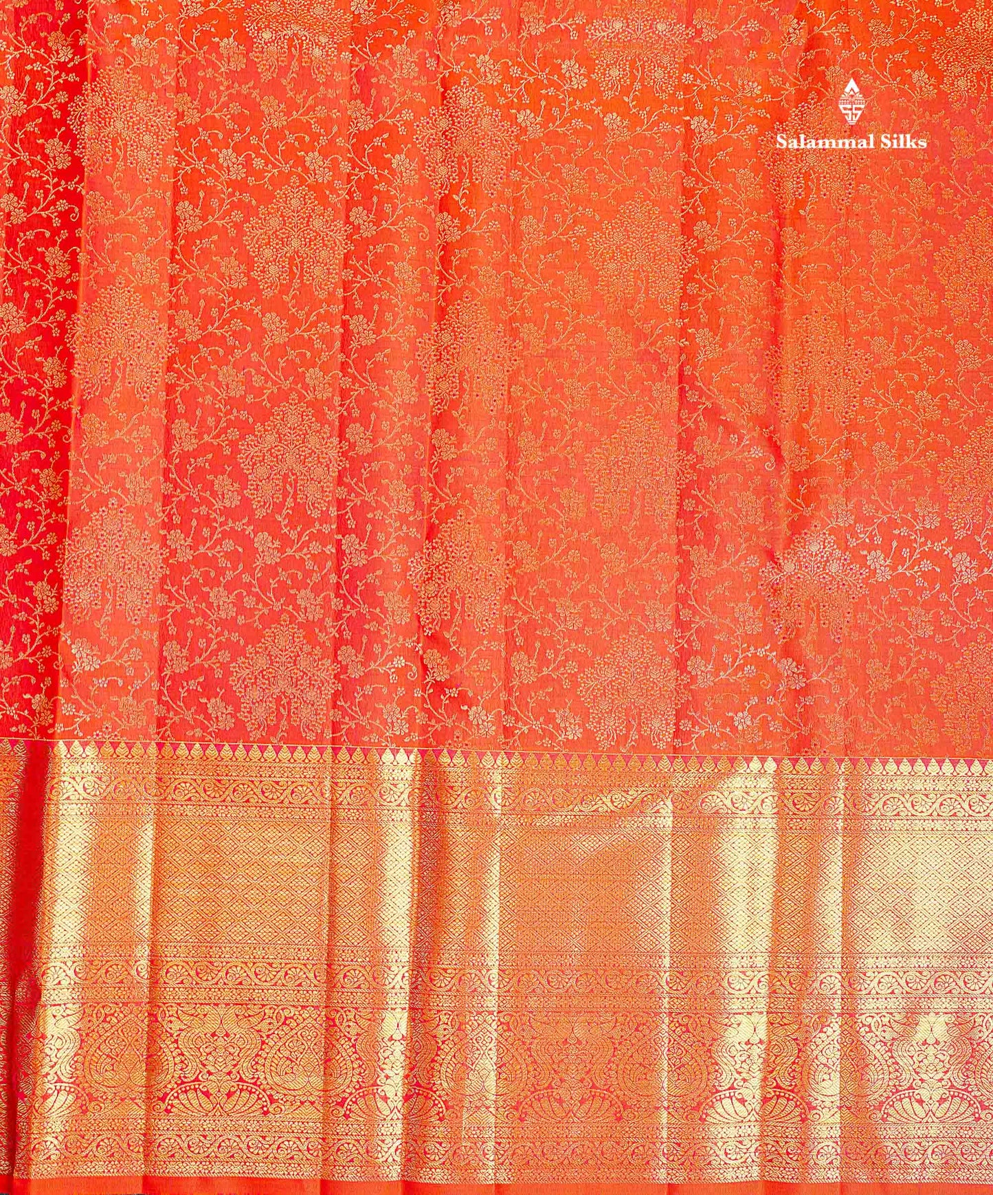 Bridal Pure Kanjivaram Silk Saree - Orange Colour Body With Traditional Evening Morning Border
