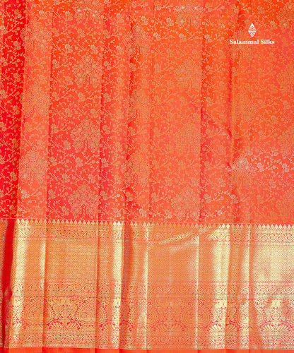 Bridal Pure Kanjivaram Silk Saree - Orange Colour Body With Traditional Evening Morning Border