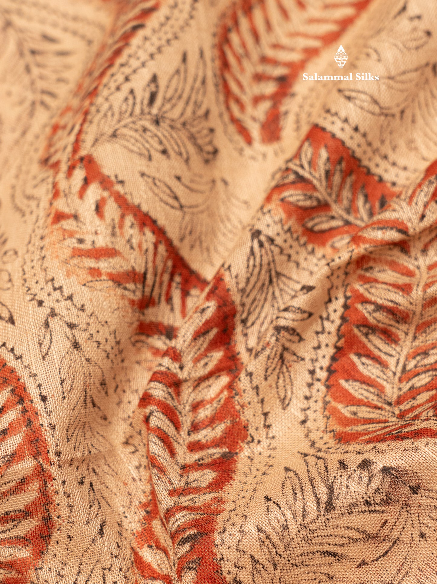 Sandal Colour Printed Pure Cotton Saree With Small Silver Zari Border