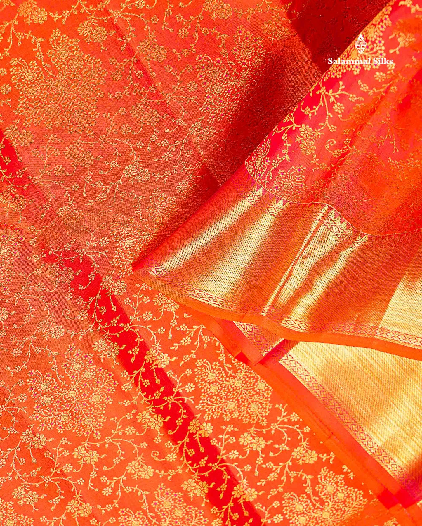 Bridal Pure Kanjivaram Silk Saree - Orange Colour Body With Traditional Evening Morning Border
