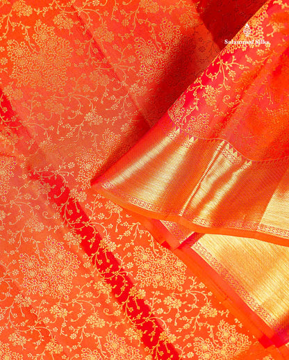 Bridal Pure Kanjivaram Silk Saree - Orange Colour Body With Traditional Evening Morning Border