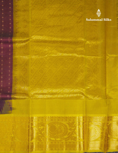 Beautiful Magenta Vaira Oosi Lines With Butta Pure Silk Cotton Saree With Contrast Lemon Yellow Traditional Evening Morning Border