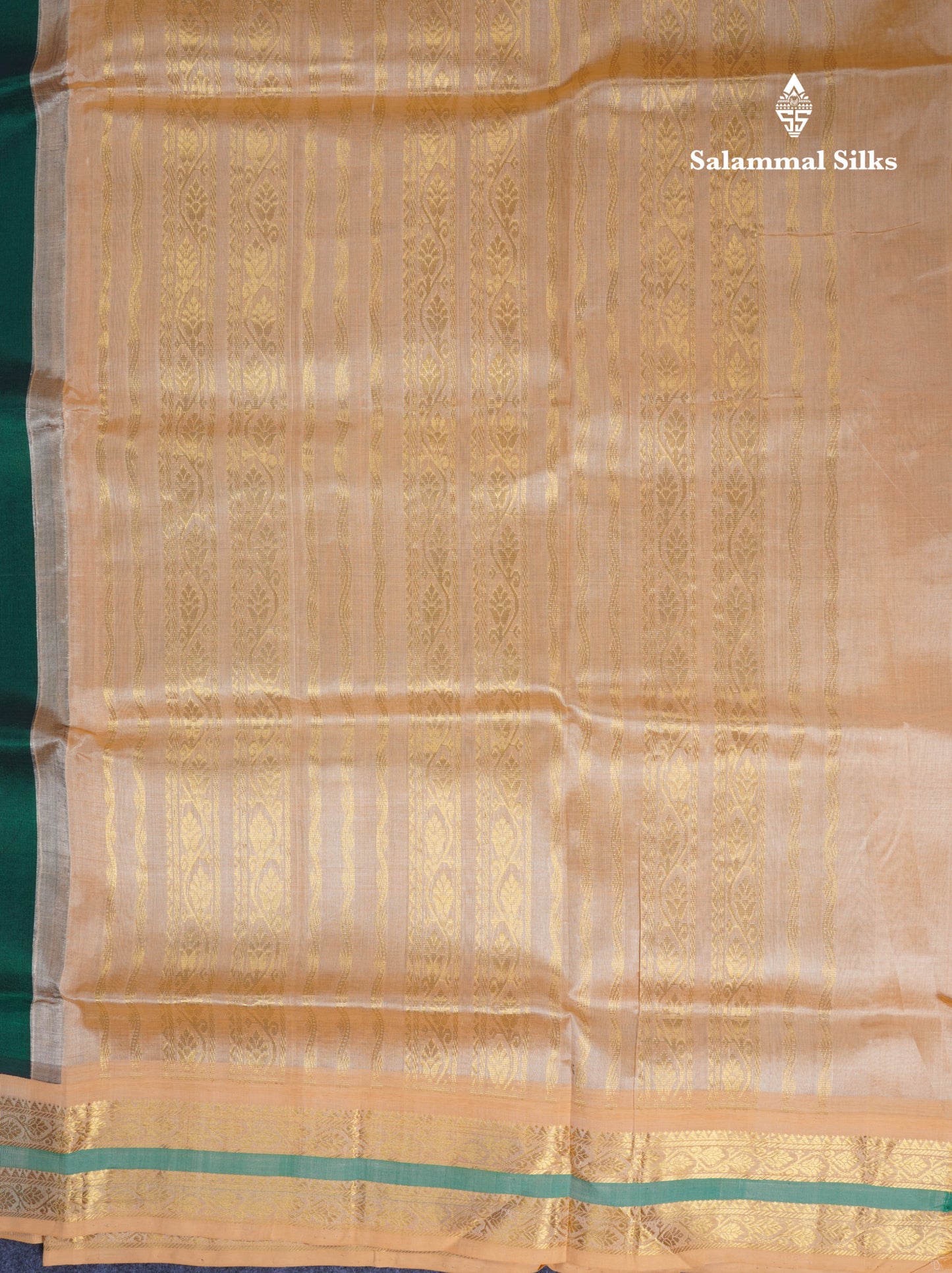 Bottle Green Plain Pure Silk Cotton Saree With Contrast Light Orange Traditional Border