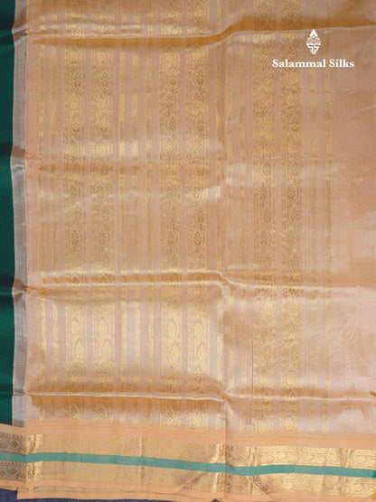 Bottle Green Plain Pure Silk Cotton Saree With Contrast Light Orange Traditional Border