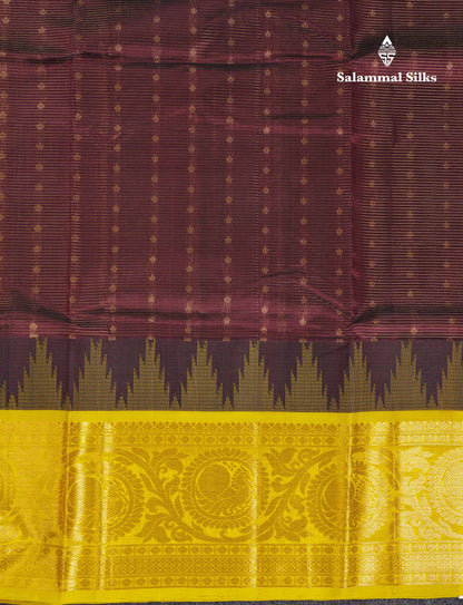 Beautiful Magenta Vaira Oosi Lines With Butta Pure Silk Cotton Saree With Contrast Lemon Yellow Traditional Evening Morning Border