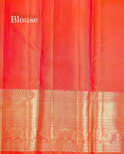 Bridal Pure Kanjivaram Silk Saree - Orange Colour Body With Traditional Evening Morning Border