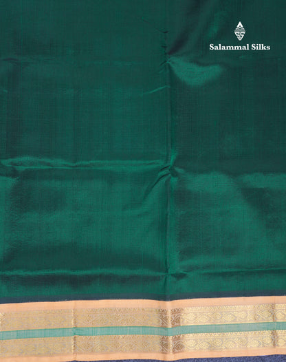Bottle Green Plain Pure Silk Cotton Saree With Contrast Light Orange Traditional Border