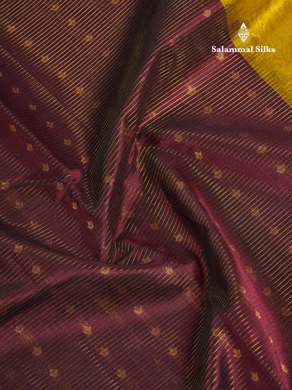 Beautiful Magenta Vaira Oosi Lines With Butta Pure Silk Cotton Saree With Contrast Lemon Yellow Traditional Evening Morning Border