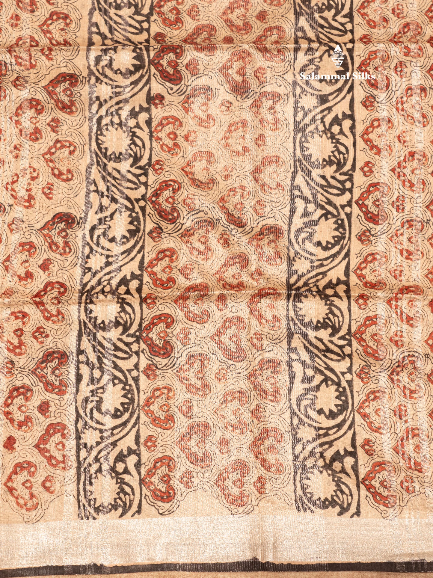 Sandal Colour Printed Pure Cotton Saree With Small Silver Zari Border