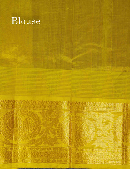 Beautiful Magenta Vaira Oosi Lines With Butta Pure Silk Cotton Saree With Contrast Lemon Yellow Traditional Evening Morning Border