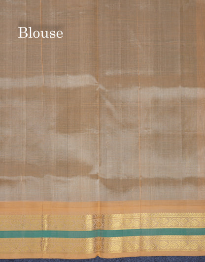 Bottle Green Plain Pure Silk Cotton Saree With Contrast Light Orange Traditional Border