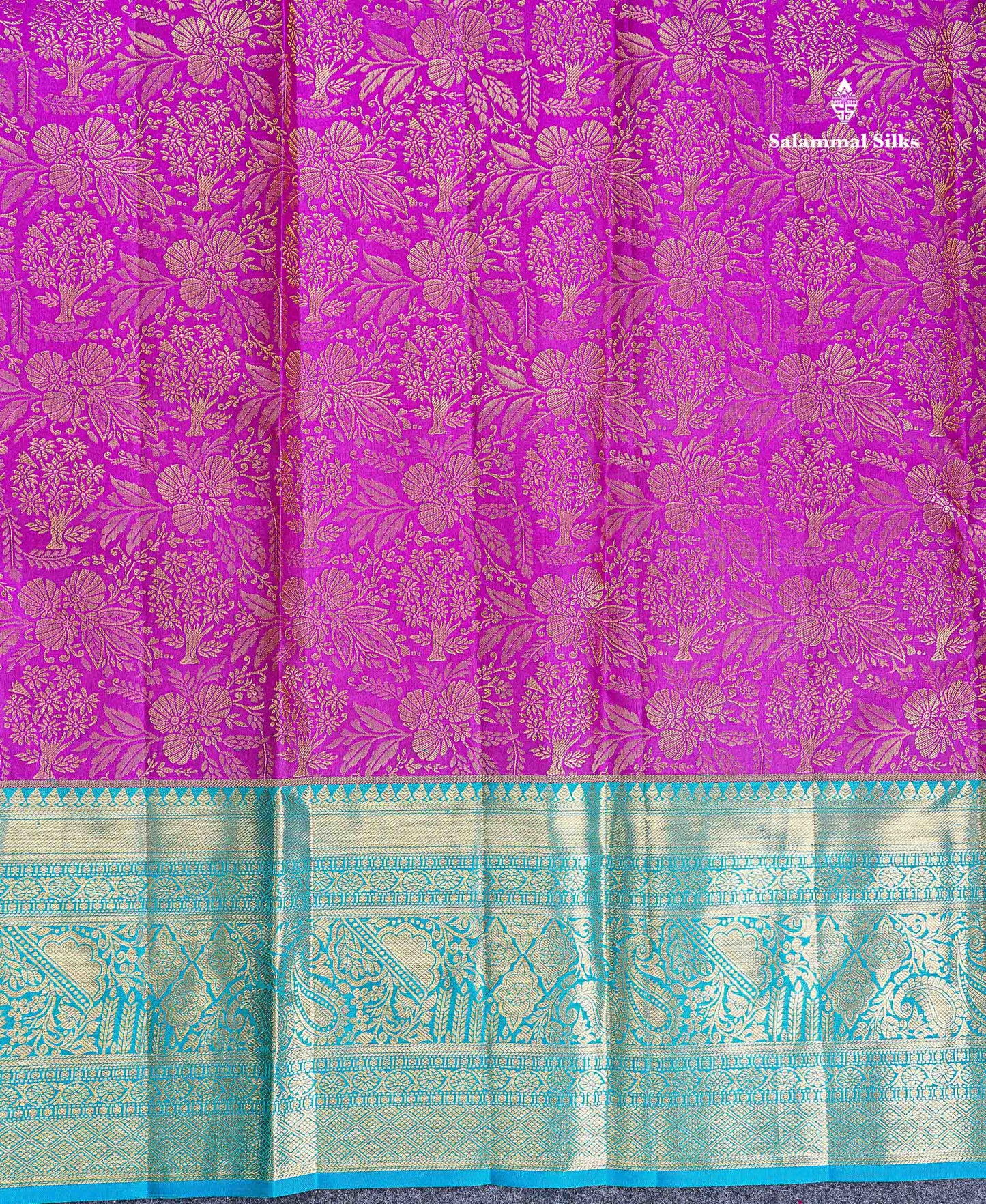 Bridal Pure Kanjivaram Silk Saree - Magenta Colour Body With Contrast Peacock Blue Evening Morning Border
