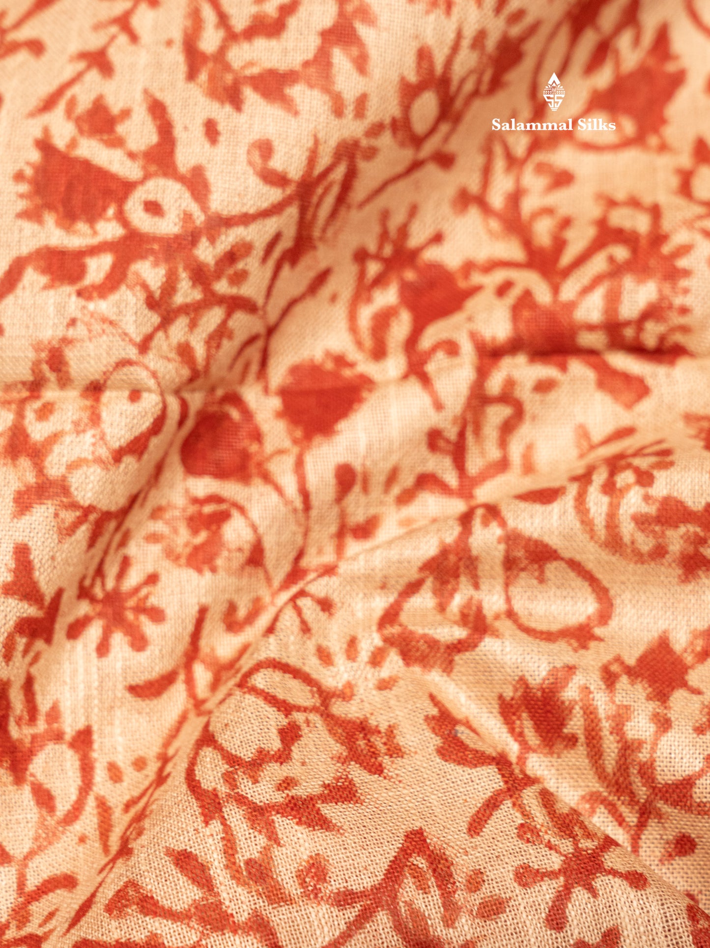 Sandal Colour Printed Pure Cotton Saree With Small Silver Zari Border