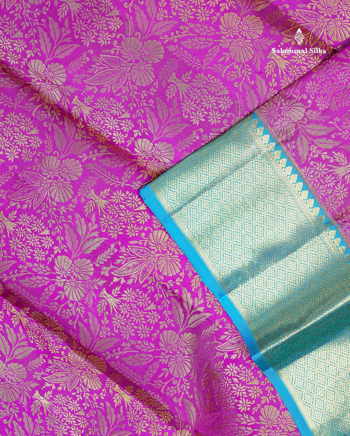 Bridal Pure Kanjivaram Silk Saree - Magenta Colour Body With Contrast Peacock Blue Evening Morning Border