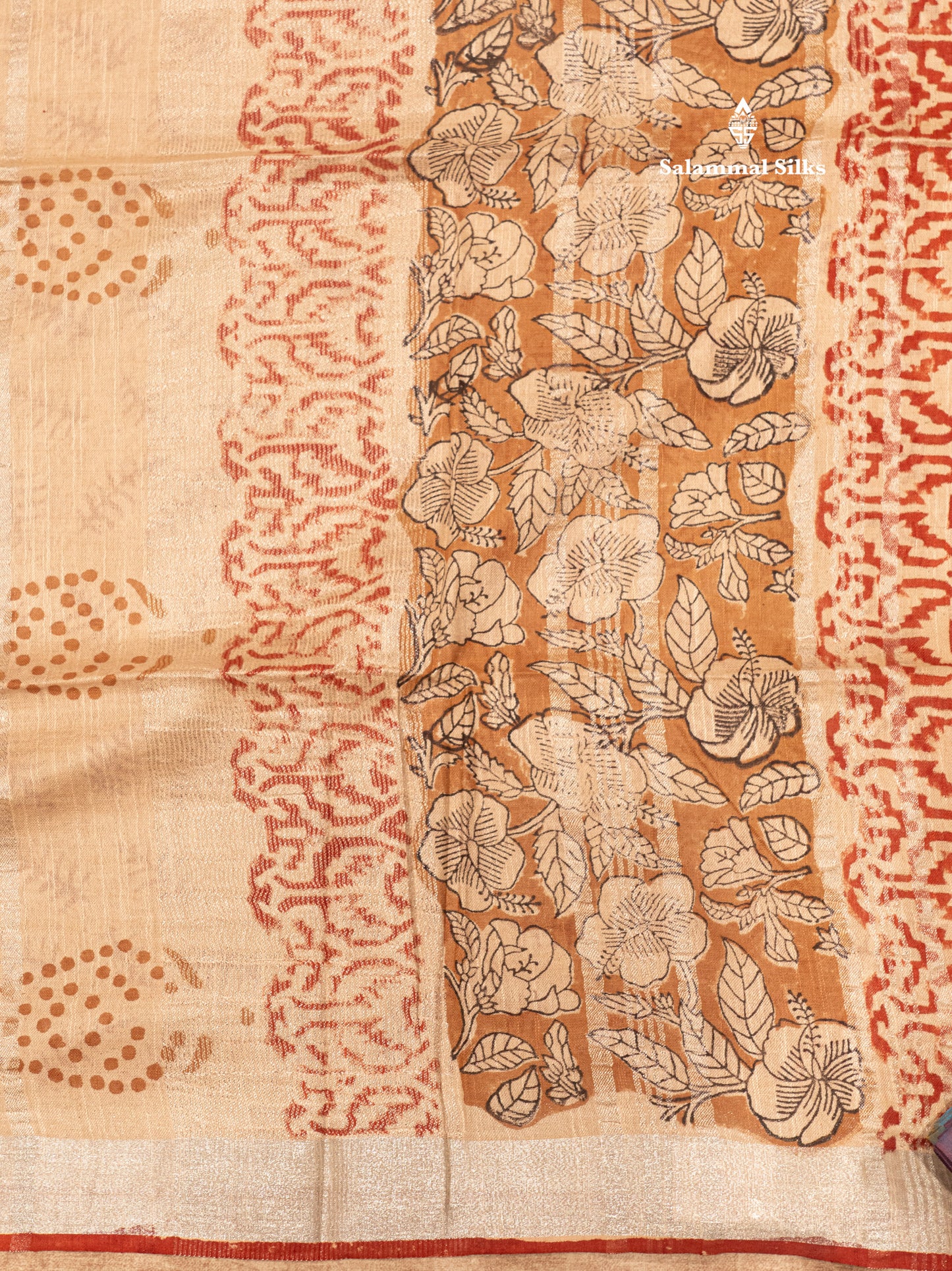 Black Colour Printed Pure Cotton Saree With Small Silver Zari Border