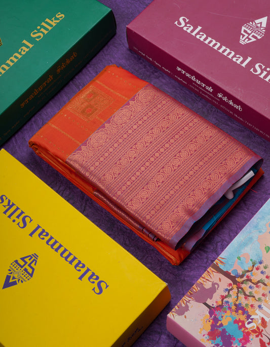 Rust Orange Semi Silk Saree With Traditional Evening Morning Border