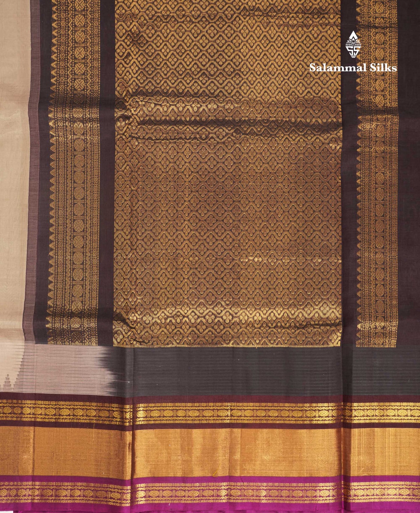 Beautiful Light Chocolate Plain Pure Silk Cotton Saree With Contrast Dark Brown Traditional Rettapet Border