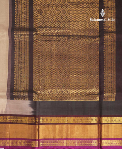 Beautiful Light Chocolate Plain Pure Silk Cotton Saree With Contrast Dark Brown Traditional Rettapet Border