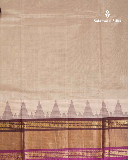Beautiful Light Chocolate Plain Pure Silk Cotton Saree With Contrast Dark Brown Traditional Rettapet Border