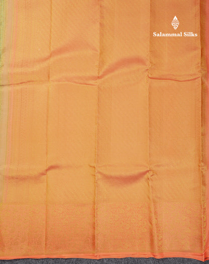 Beautiful Pista Green Bridal Pure Kanjivaram Silk Saree With Contrast Light Orange Fancy Border