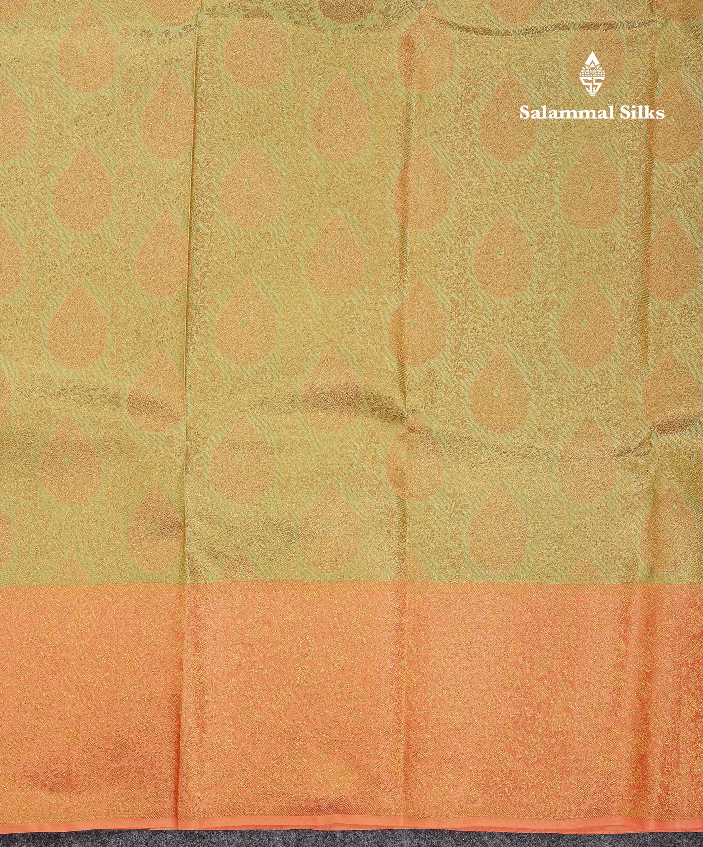 Beautiful Pista Green Bridal Pure Kanjivaram Silk Saree With Contrast Light Orange Fancy Border