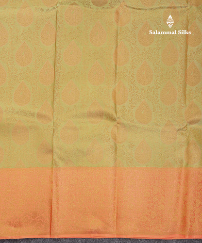 Beautiful Pista Green Bridal Pure Kanjivaram Silk Saree With Contrast Light Orange Fancy Border