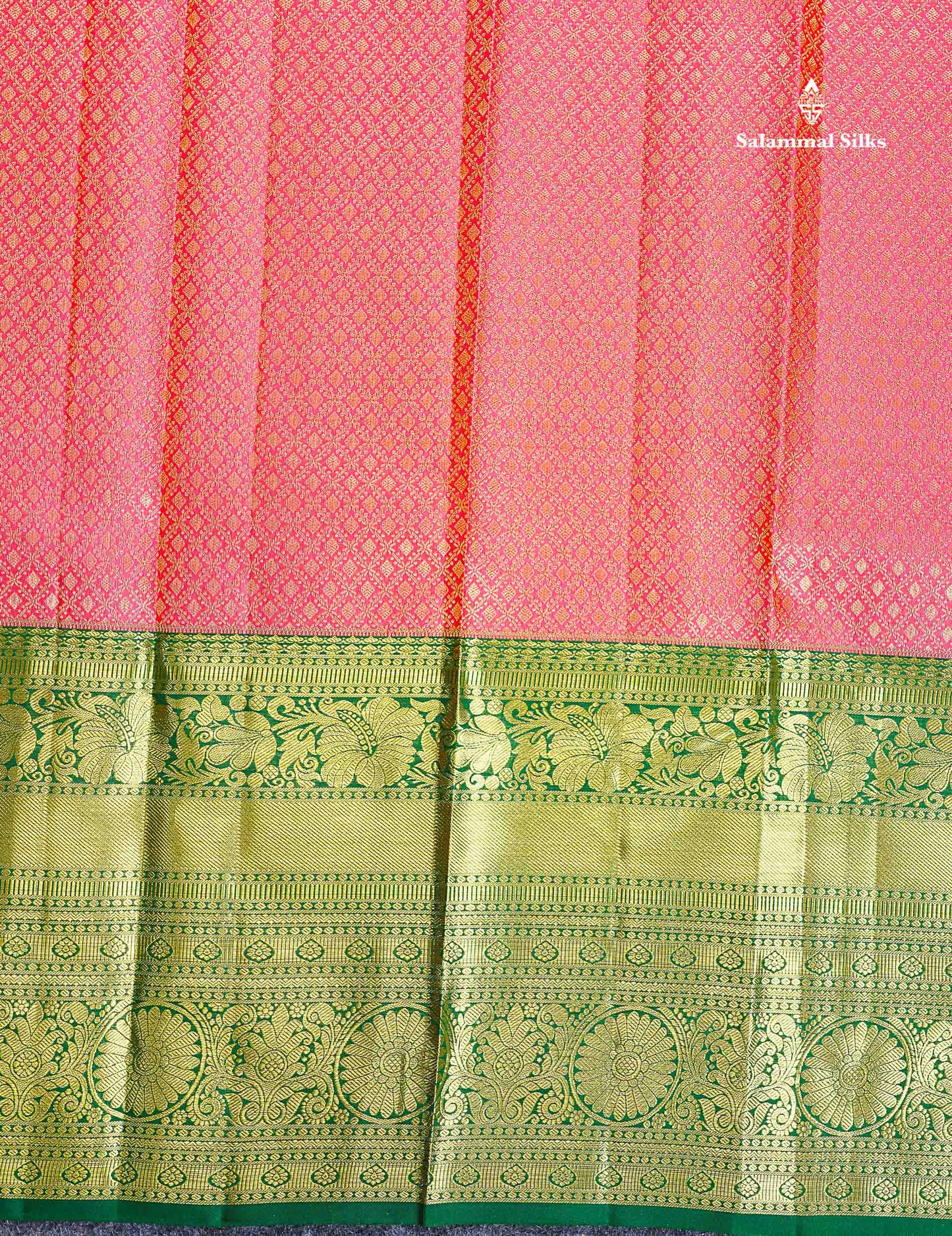 Bridal Pure Kanjivaram Silk Saree - Pinkish Peach Colour Body With Contrast Bottle Green Traditional Evening Morning Border