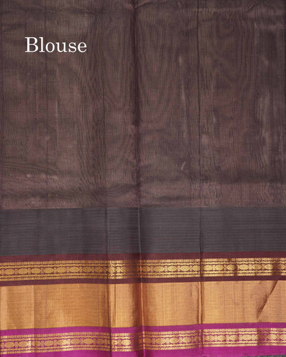 Beautiful Light Chocolate Plain Pure Silk Cotton Saree With Contrast Dark Brown Traditional Rettapet Border