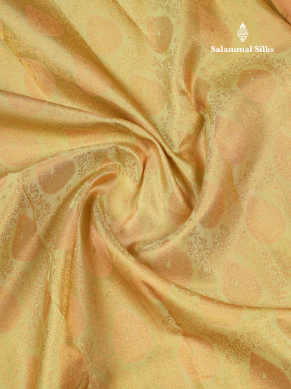 Beautiful Pista Green Bridal Pure Kanjivaram Silk Saree With Contrast Light Orange Fancy Border
