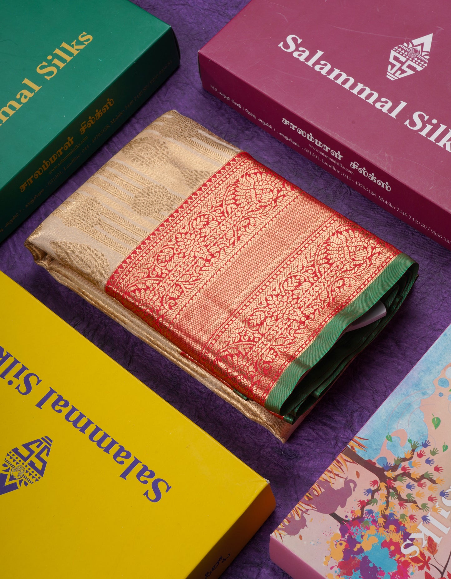 Beautiful Dark Sandal Tissue Fancy Semi Silk Saree With Contrast Chilly Red Traditional Evening Morning Border