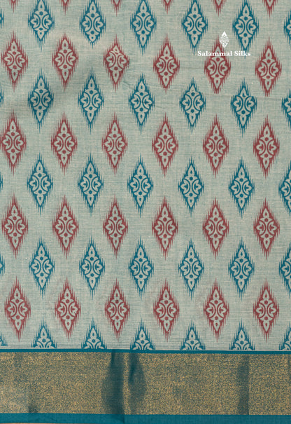 Pastel Blue Colour Printed Pure Cotton Saree With Ribbon Border