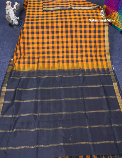 Beautiful Paalum Pazham Checks Pure Silk Cotton Saree With Contrast Black Blouse