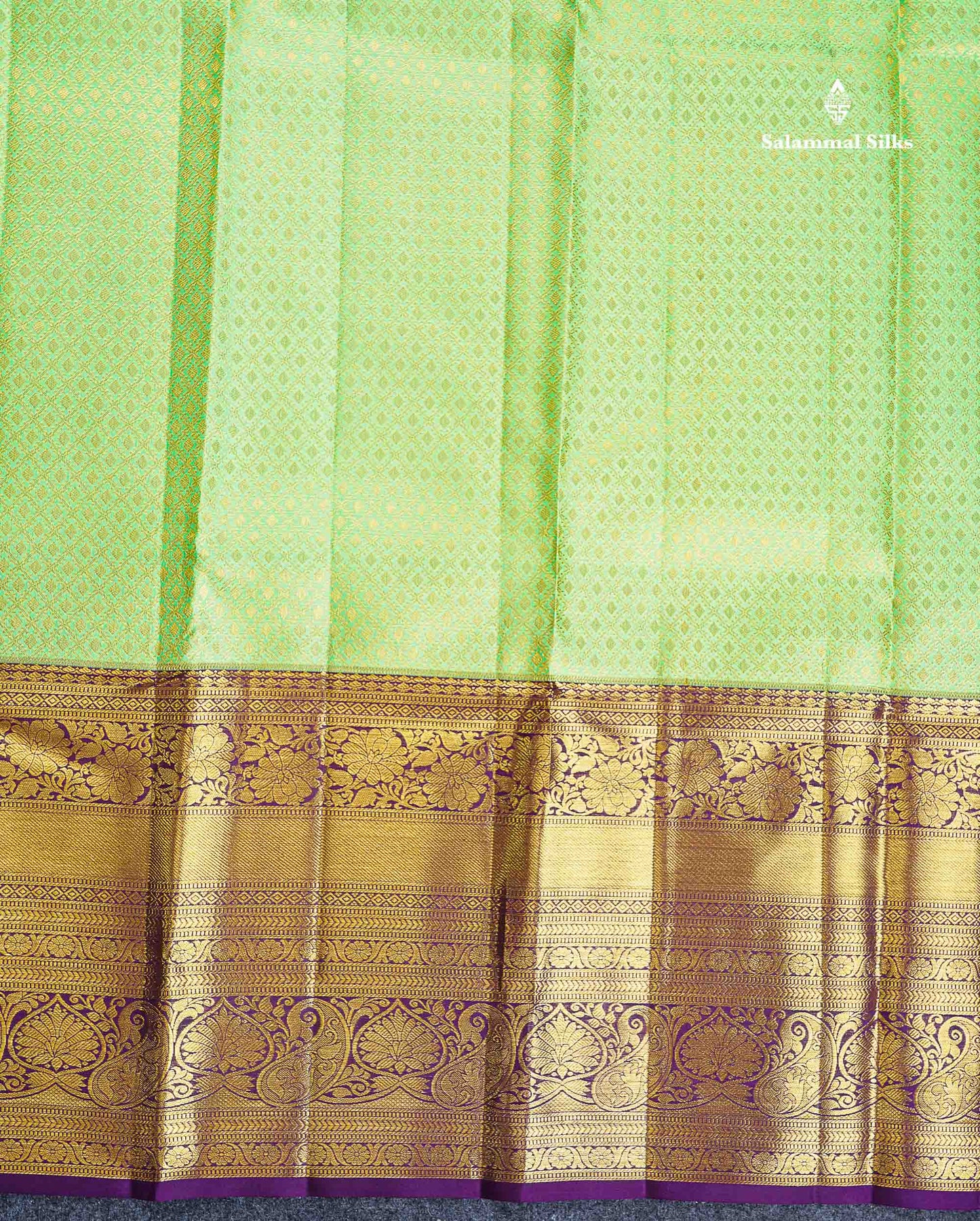 Bridal Pure Kanjivaram Silk Saree - Pista Green Colour Body With Contrast Dark Purple Evening Morning Border