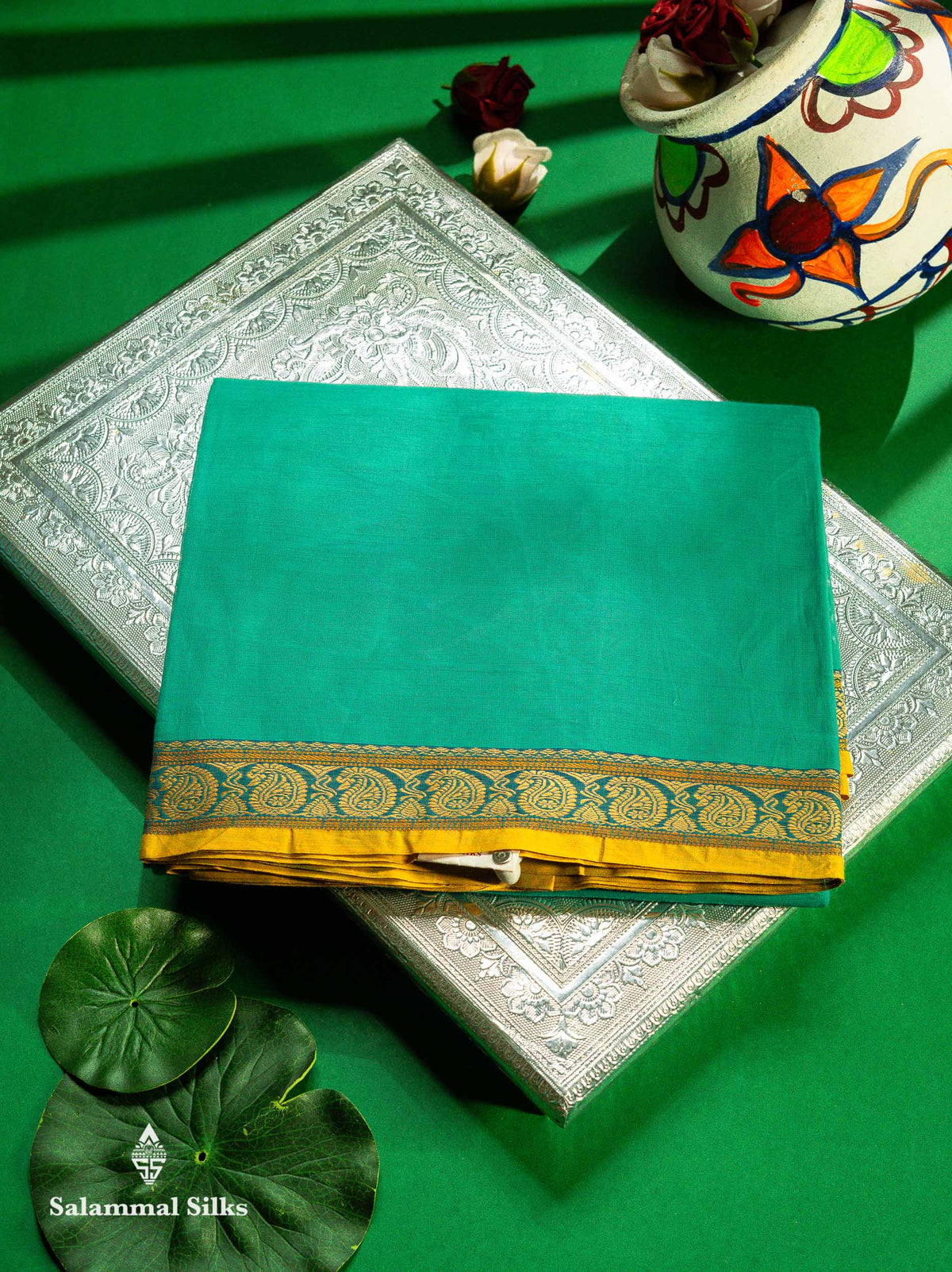 Sapphire Green Beautiful Pure Cotton With Blouse