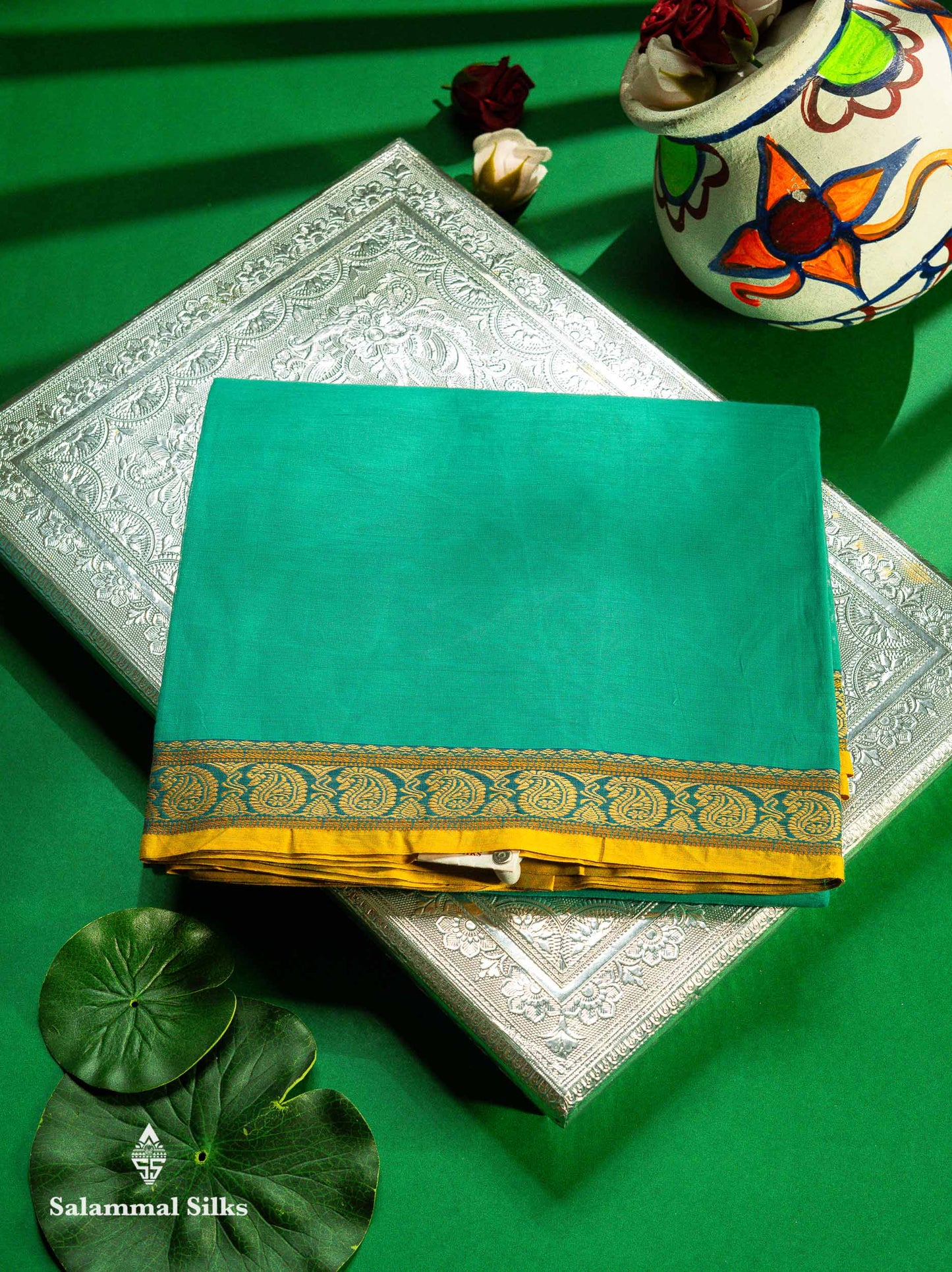 Sapphire Green Beautiful Pure Cotton With Blouse