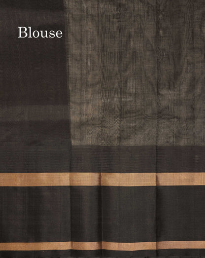 Beautiful Half White Plain Pure Silk Cotton Saree With Contrast Black Traditional Menakari Work & Temple Border