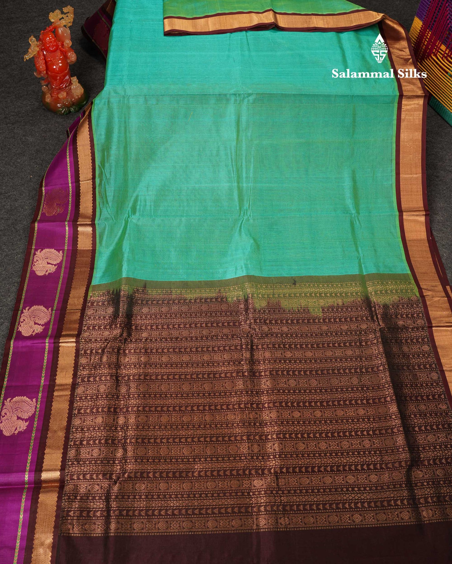Beautiful Dual Tone Sapphire Green Pure Silk Cotton Saree With Contrast Vadamalli Traditional Border
