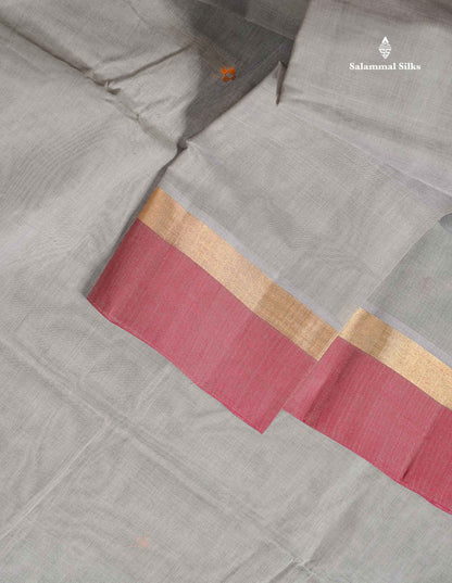 Handloom Pure Cotton Saree -  Half White Colour Body With Contrast Sandal Border