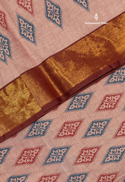 Pastel Blue Colour Printed Pure Cotton Saree With Ribbon Border