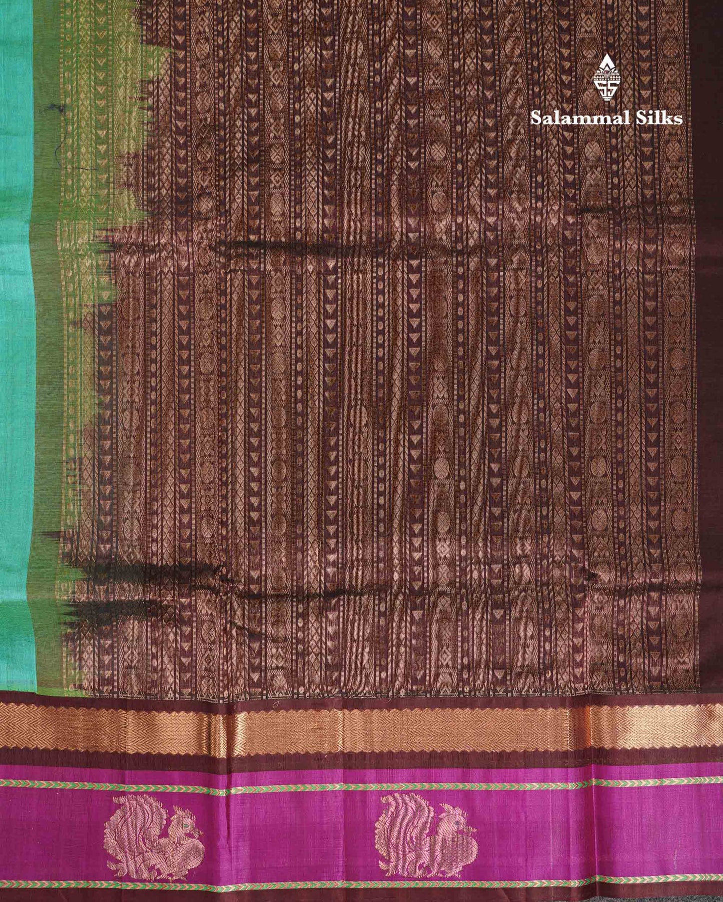 Beautiful Dual Tone Sapphire Green Pure Silk Cotton Saree With Contrast Vadamalli Traditional Border