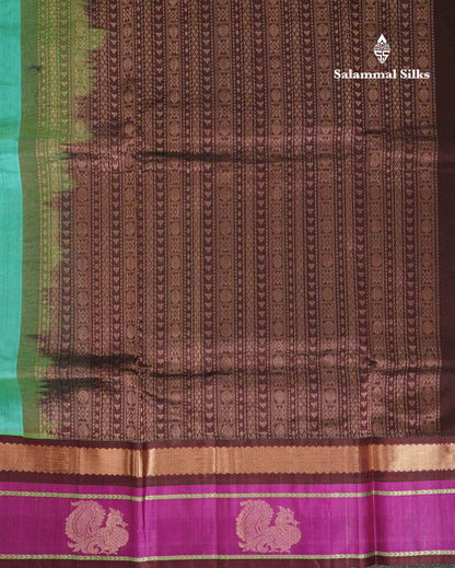 Beautiful Dual Tone Sapphire Green Pure Silk Cotton Saree With Contrast Vadamalli Traditional Border