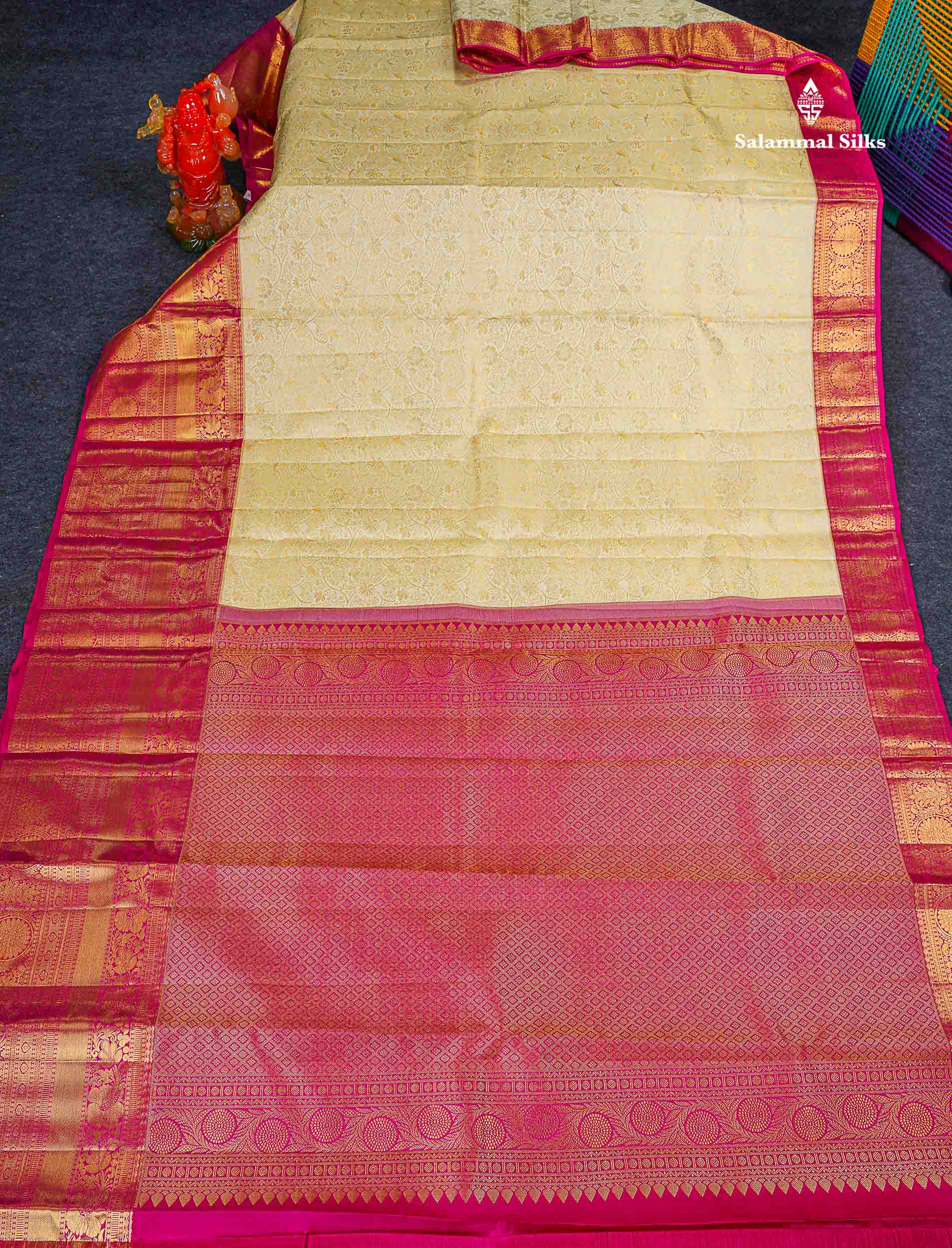 Bridal Pure Kanjivaram Silk Saree - Half White Colour Body With Contrast Pink Traditional Evening Morning Border