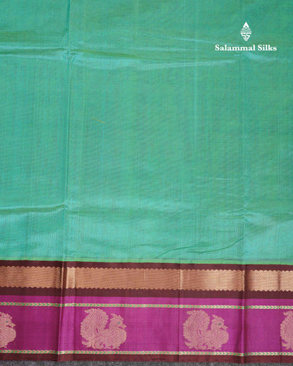 Beautiful Dual Tone Sapphire Green Pure Silk Cotton Saree With Contrast Vadamalli Traditional Border