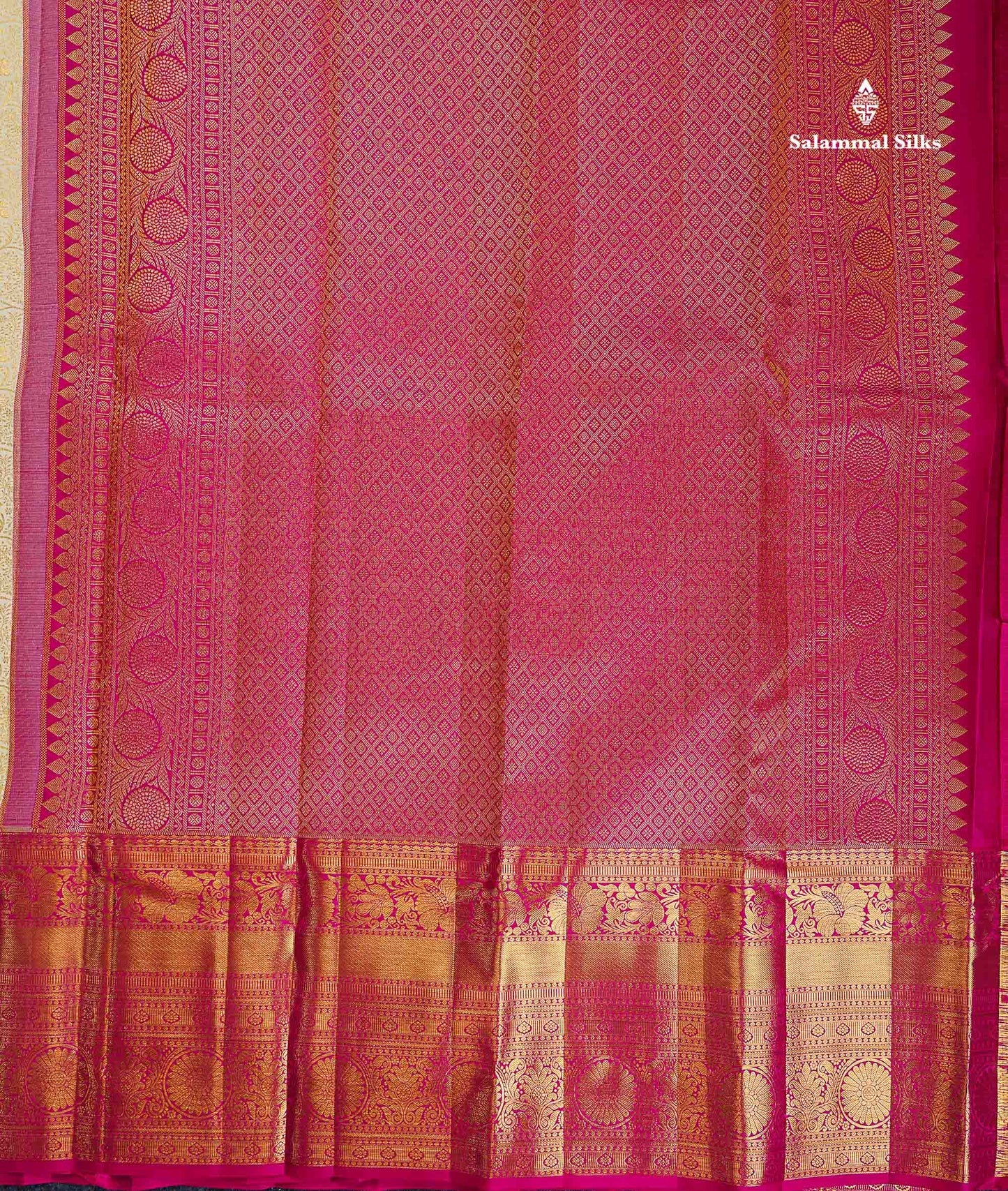 Bridal Pure Kanjivaram Silk Saree - Half White Colour Body With Contrast Pink Traditional Evening Morning Border