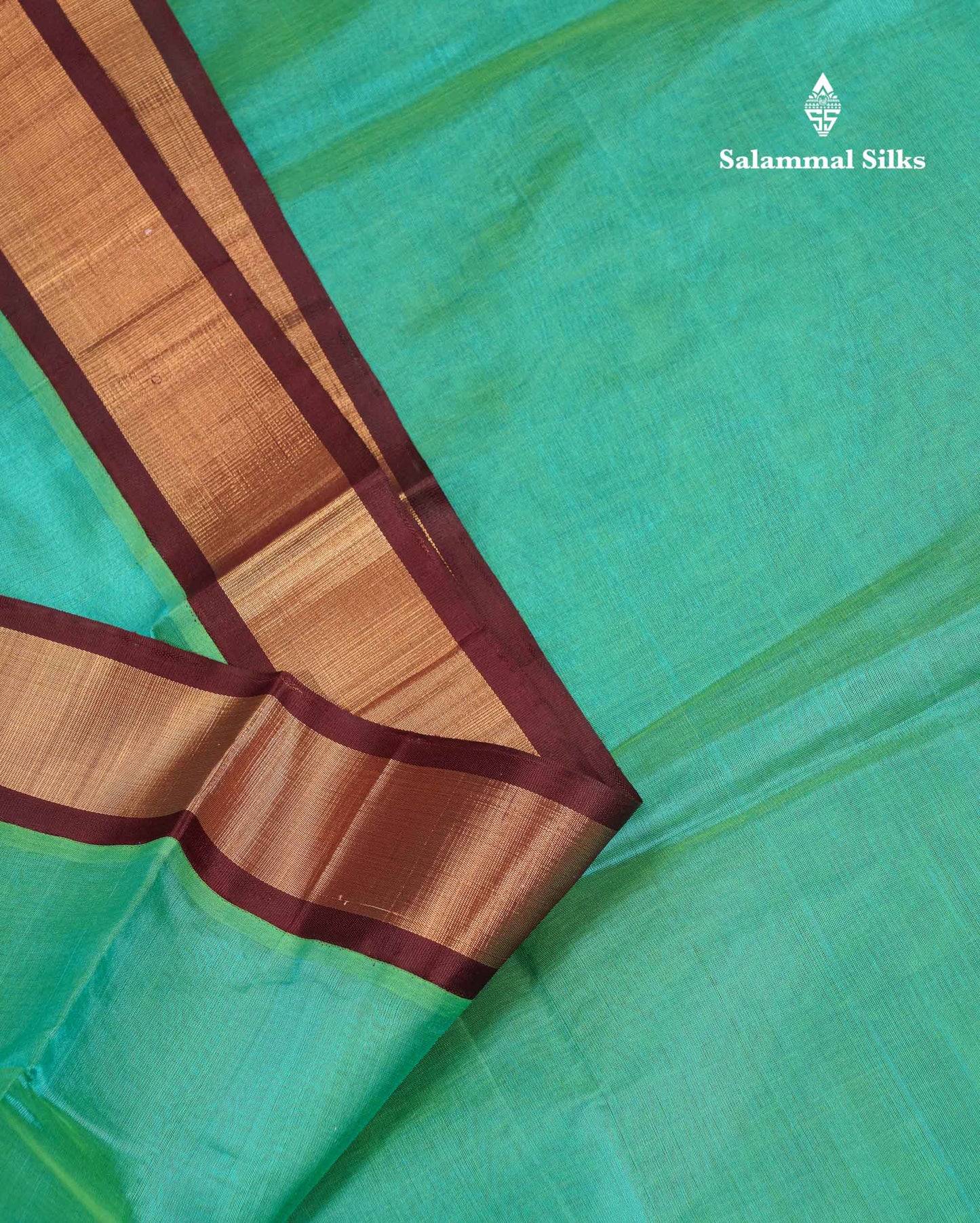 Beautiful Dual Tone Sapphire Green Pure Silk Cotton Saree With Contrast Vadamalli Traditional Border