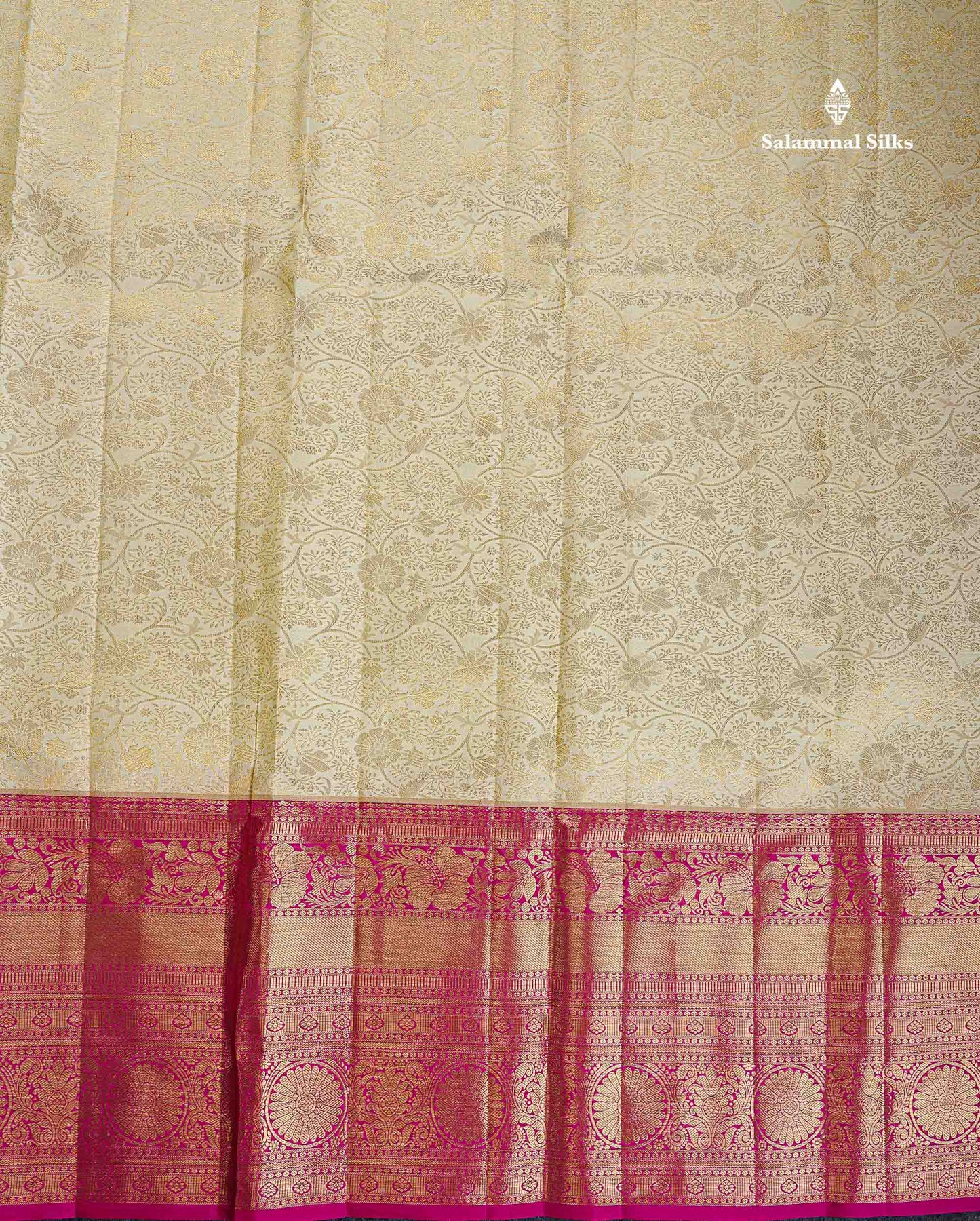 Bridal Pure Kanjivaram Silk Saree - Half White Colour Body With Contrast Pink Traditional Evening Morning Border