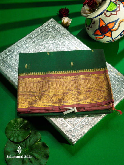 Beautiful Parrot Green Pure Cotton Saree With Contrast Pink Traditional Border