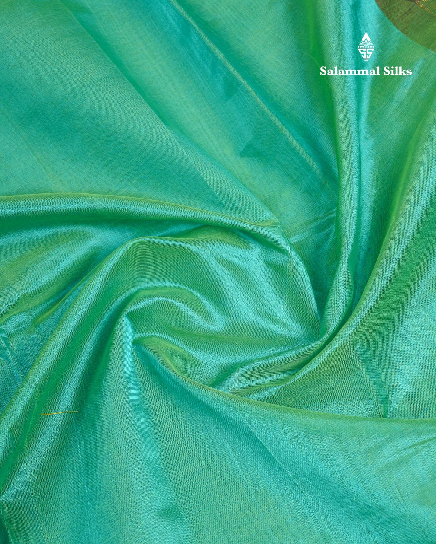 Beautiful Dual Tone Sapphire Green Pure Silk Cotton Saree With Contrast Vadamalli Traditional Border