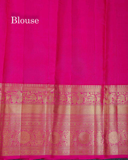 Bridal Pure Kanjivaram Silk Saree - Half White Colour Body With Contrast Pink Traditional Evening Morning Border