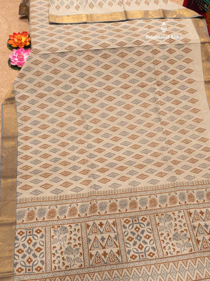 Pastel Blue Colour Printed Pure Cotton Saree With Ribbon Border